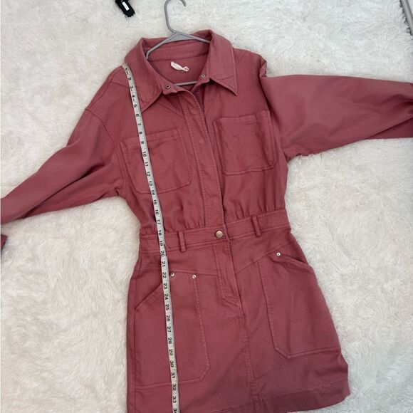 Avec Les Filles Pink Coverall Denim 3/4 Snap Front Patch Pocket Dress Size S - Picture 13 of 15